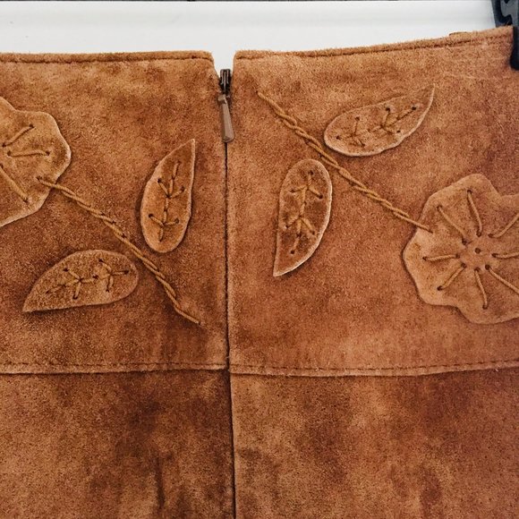 Vintage Jane Seymour Signature Cognac 100% Suede Leather Western Skirt Size 10 - Picture 4 of 6
